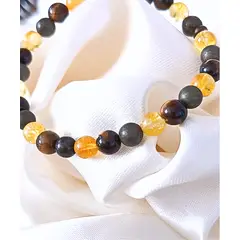 GENERICO - Pulsera Abundancia Piedras Pirita Citrino y Ojo de tigre