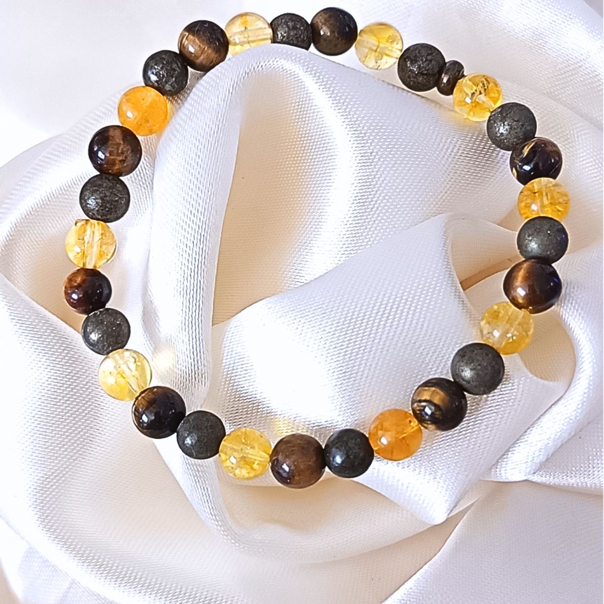 GENERICO - Pulsera Abundancia Piedras Pirita Citrino y Ojo de tigre