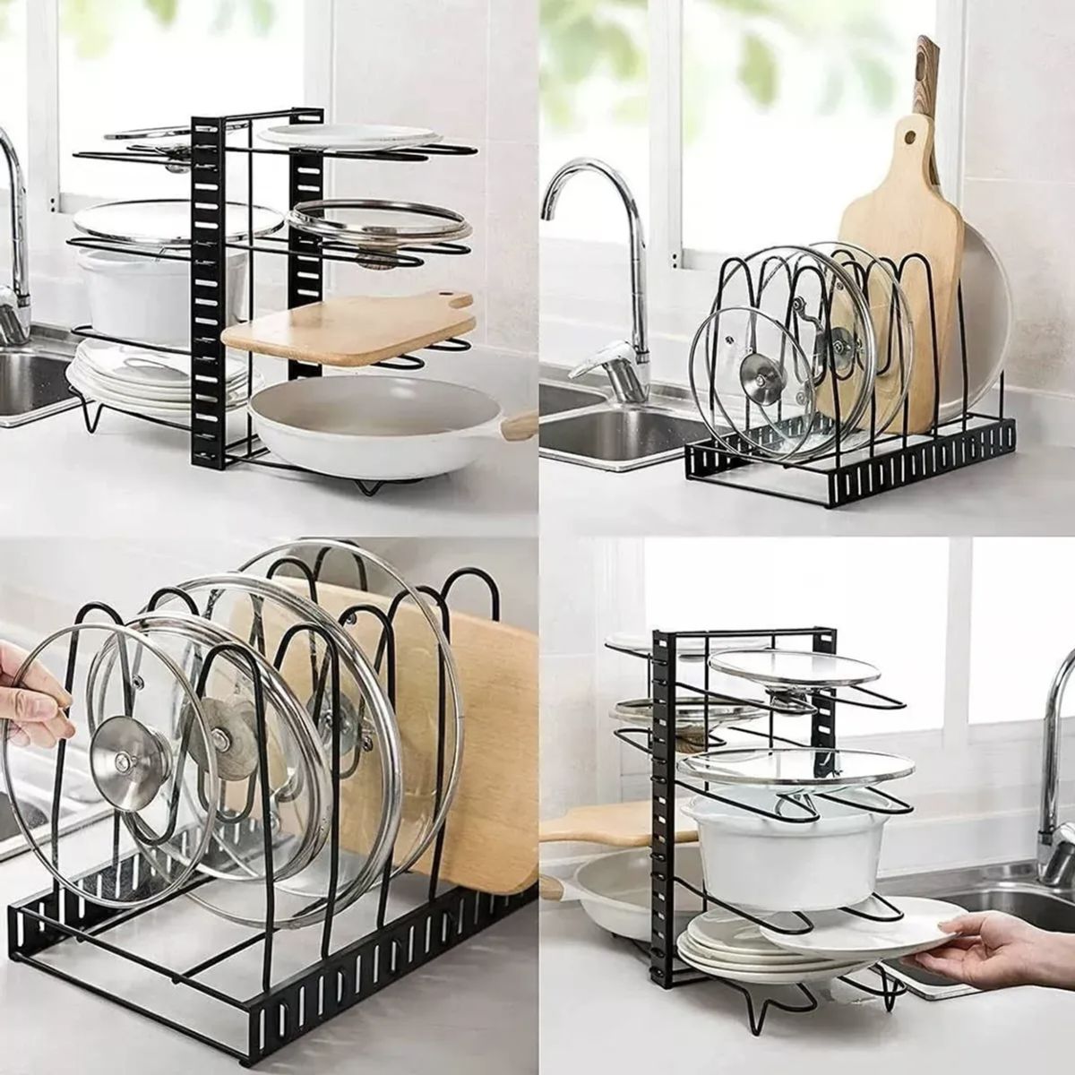 OKAY - Organizador Estante Multiuso Cocina Platos Ollas 8 Niveles Color Negro