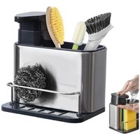 Dispensador Jabon Lavalozas Porta Esponja Organizador Lavaplatos Plateado Elegante FIGOIMPORT