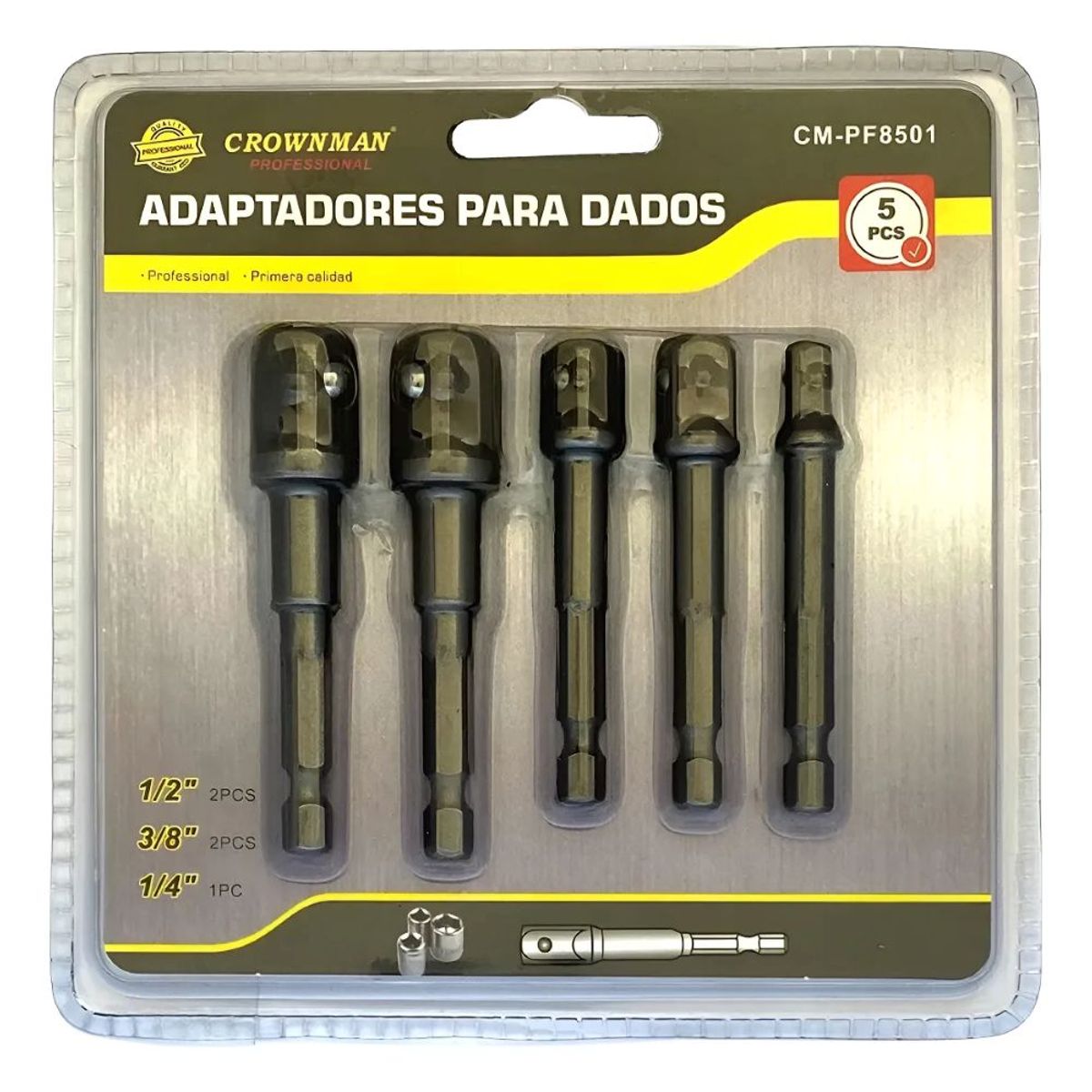 GENERICO - Juego 5 Adaptadores Para Dados Cuadrante 1/2 - 3/8 - 1/4