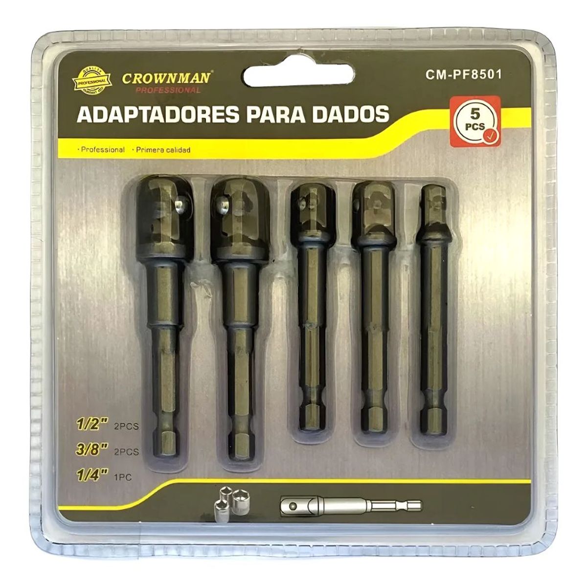 GENERICO - Juego 5 Adaptadores Para Dados Cuadrante 1/2 - 3/8 - 1/4