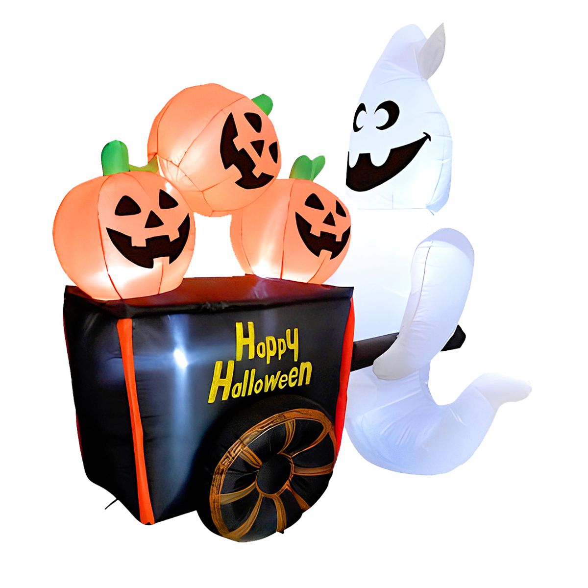 GENERICO - DECO FANTASMA CARRITO CON CALABAZA LED 170CM