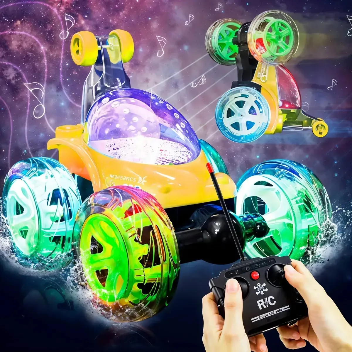 GENERICO - Auto loco con control remoto con luces y sonido 360 acrobacia ( solo amarillo )