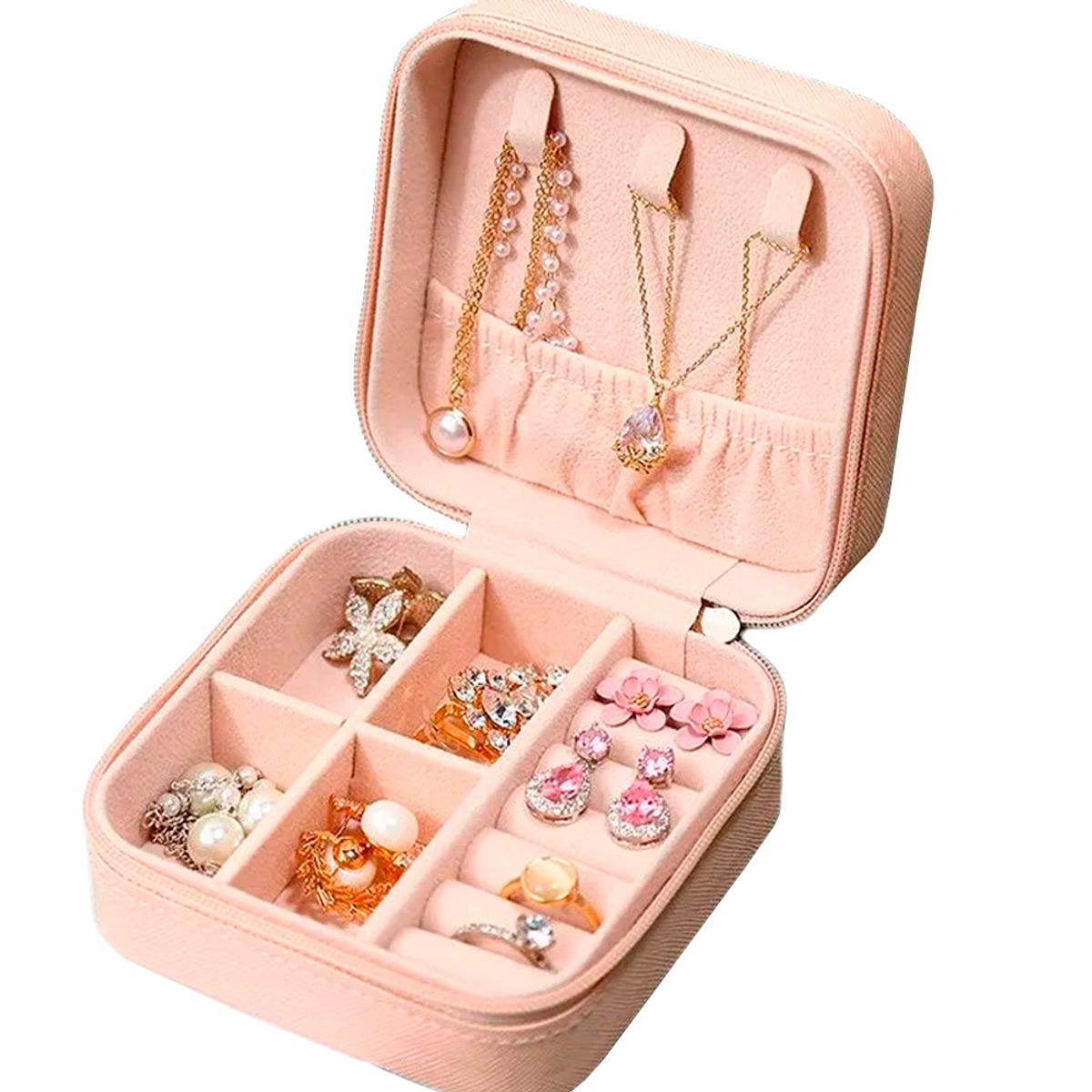 GENERICO - Joyero Portátil Caja Organizadora De Joyas Anillos Collar Rosado