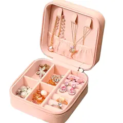 GENERICO - Joyero Portátil Caja Organizadora De Joyas Anillos Collar Rosado