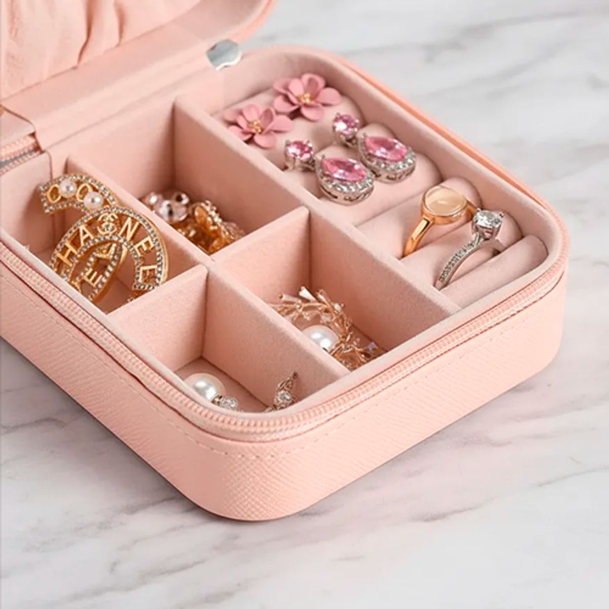 GENERICO - Joyero Portátil Caja Organizadora De Joyas Anillos Collar Rosado
