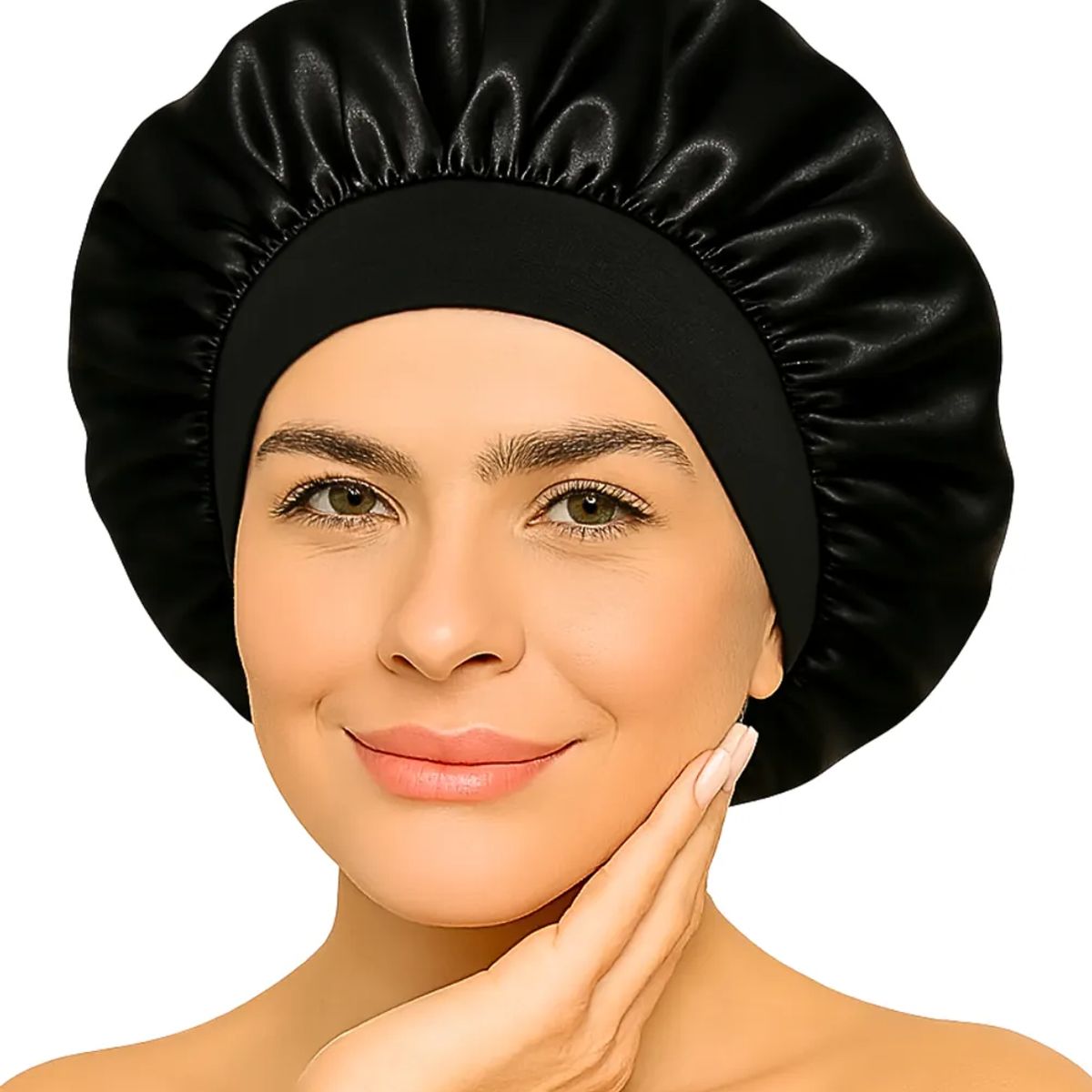 COMPUTECH - Gorro Satin Para Dormir Cabello Rizado Y Liso Evita Enredos Negro
