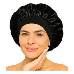 COMPUTECH - Gorro Satin Para Dormir Cabello Rizado Y Liso Evita Enredos Negro