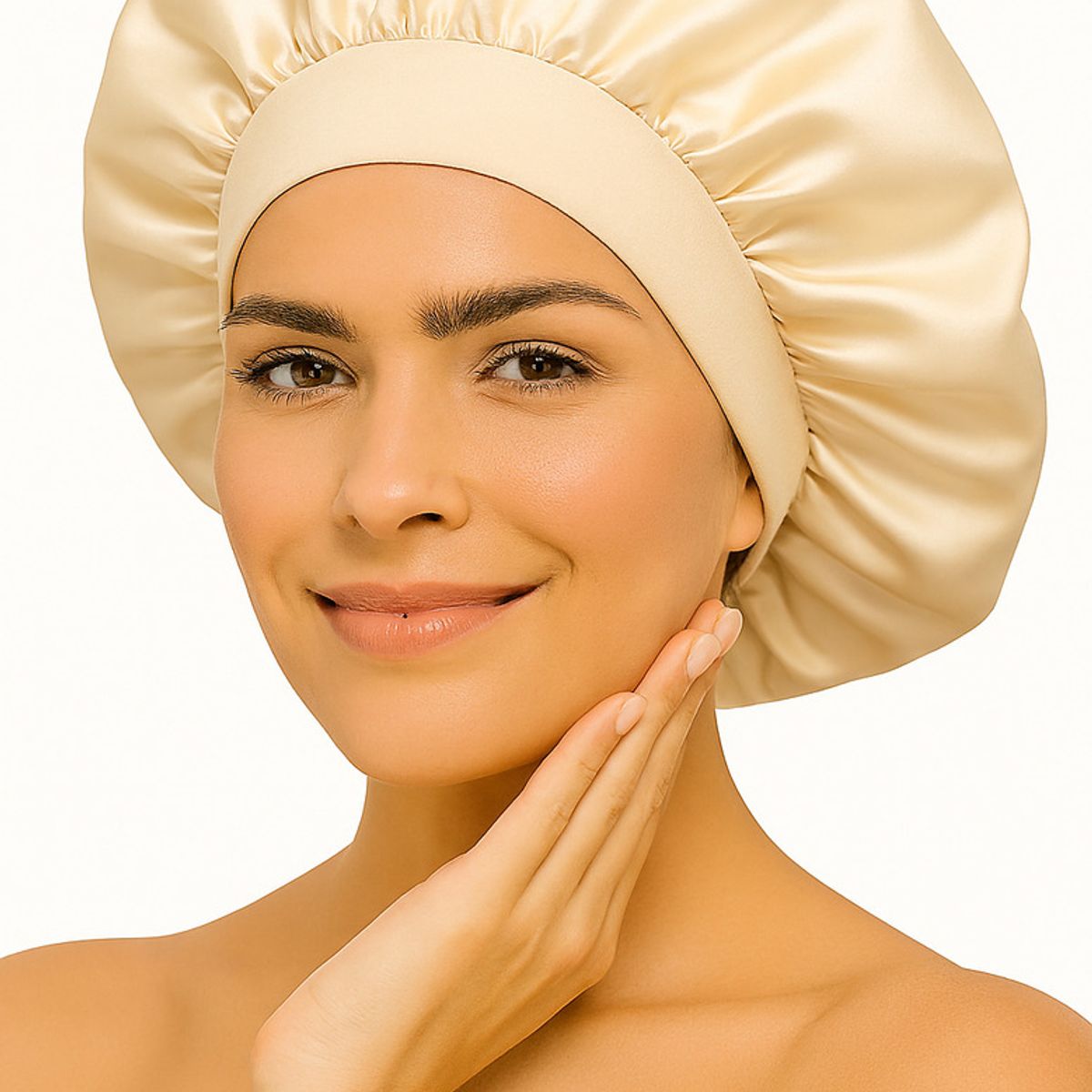 COMPUTECH - Gorro Satin Para Dormir Cabello Rizado Y Liso Evita Enredos Beige