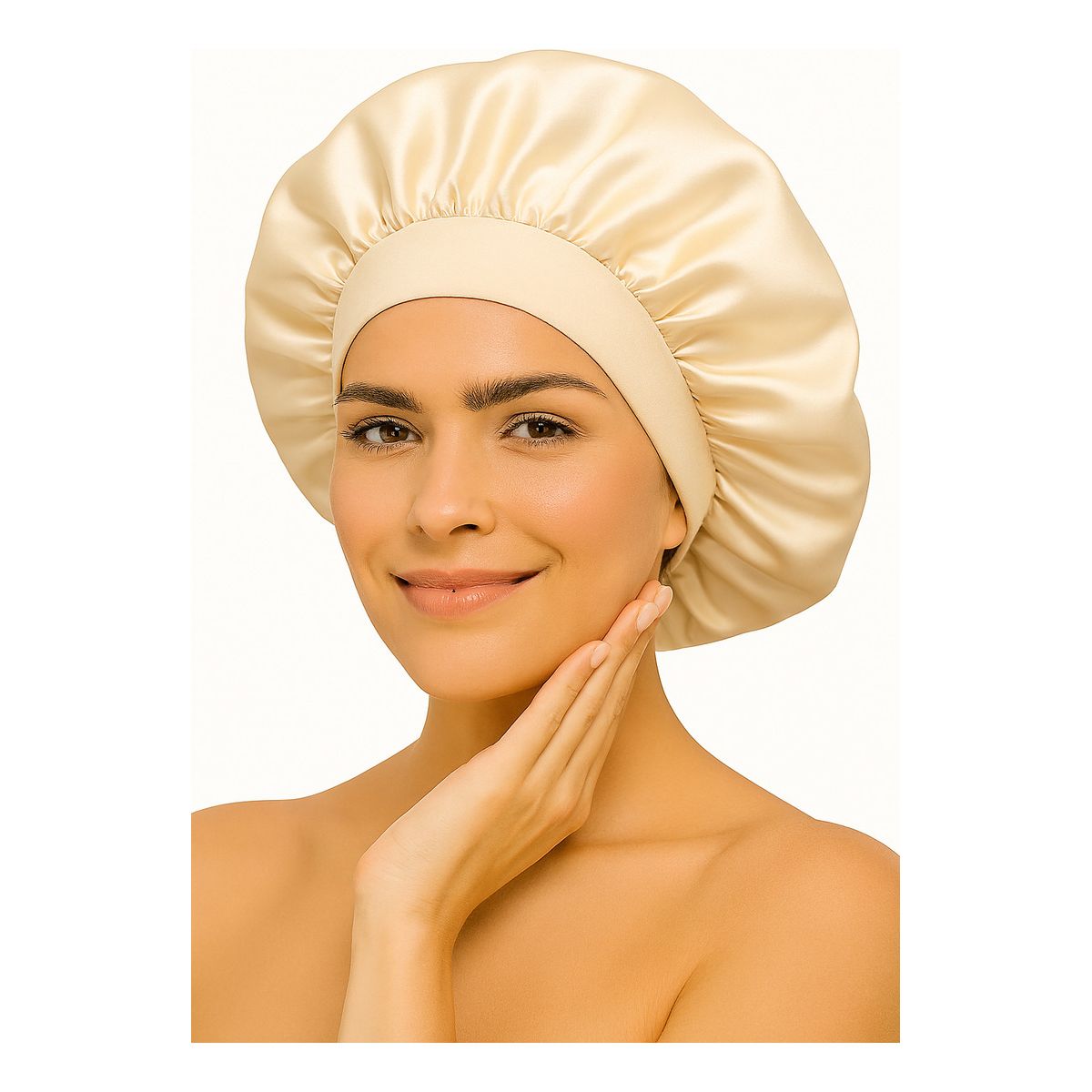 COMPUTECH - Gorro Satin Para Dormir Cabello Rizado Y Liso Evita Enredos Beige