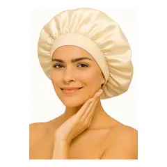 COMPUTECH - Gorro Satin Para Dormir Cabello Rizado Y Liso Evita Enredos Beige
