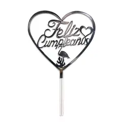 GENERICO - DECO TORTA ACRILICO FC CORAZON PLATEADO X1 UNI