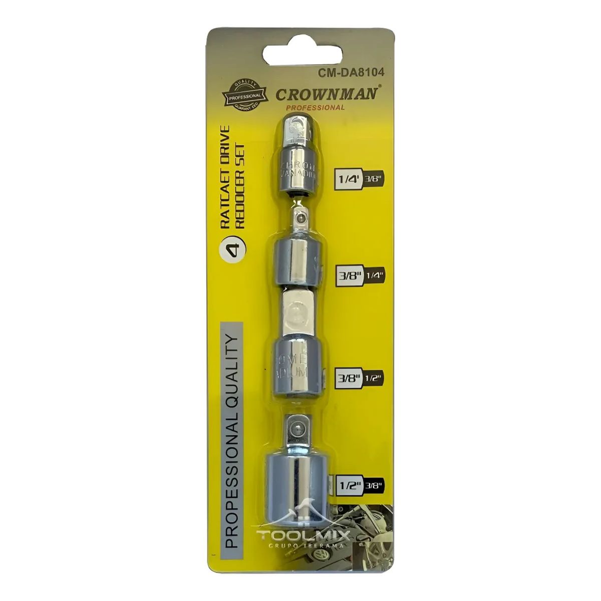 GENERICO - Juego 4 pcs Adaptadores De Dados 1/4 - 3/8 - 1/2 Crownman