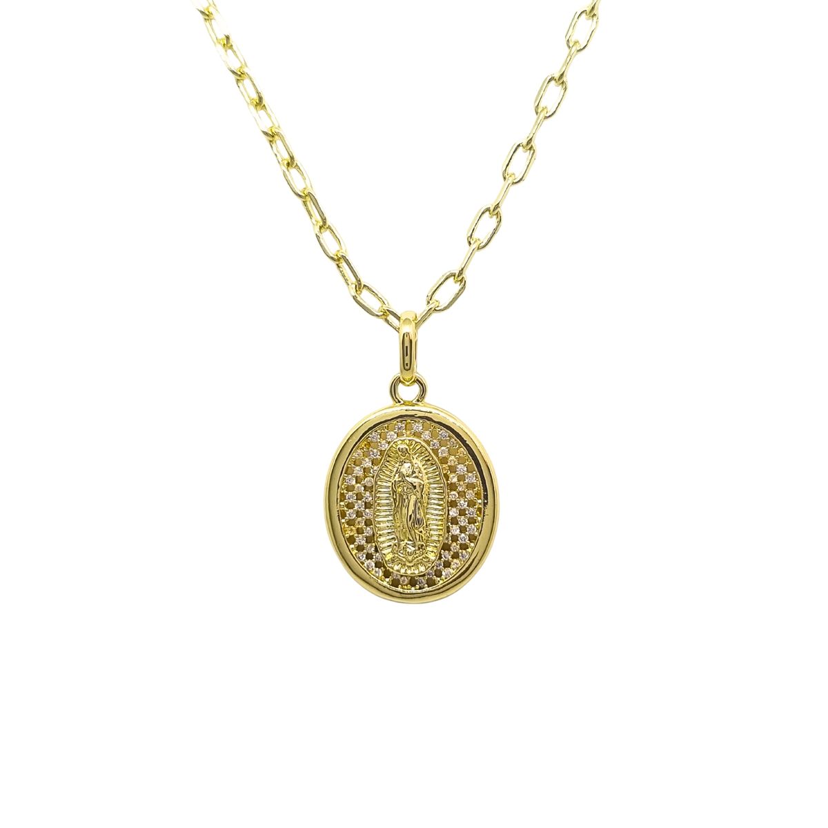 JOYAS LANDEROS - Collar Virgen Calada Circones Enchapada en oro de 18k