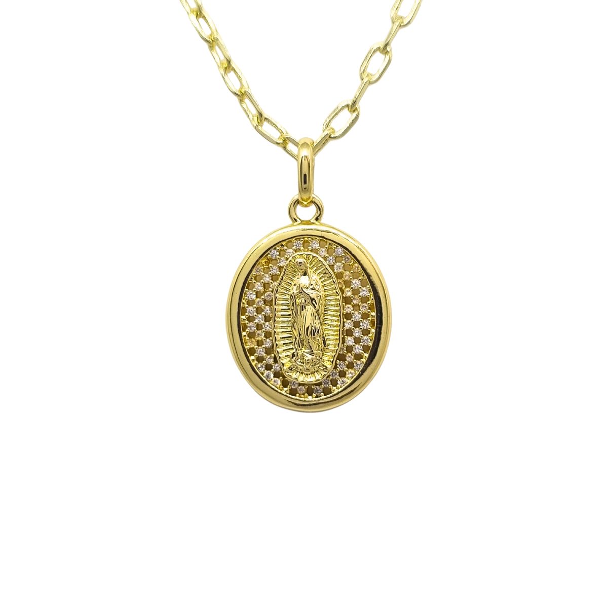 JOYAS LANDEROS - Collar Virgen Calada Circones Enchapada en oro de 18k