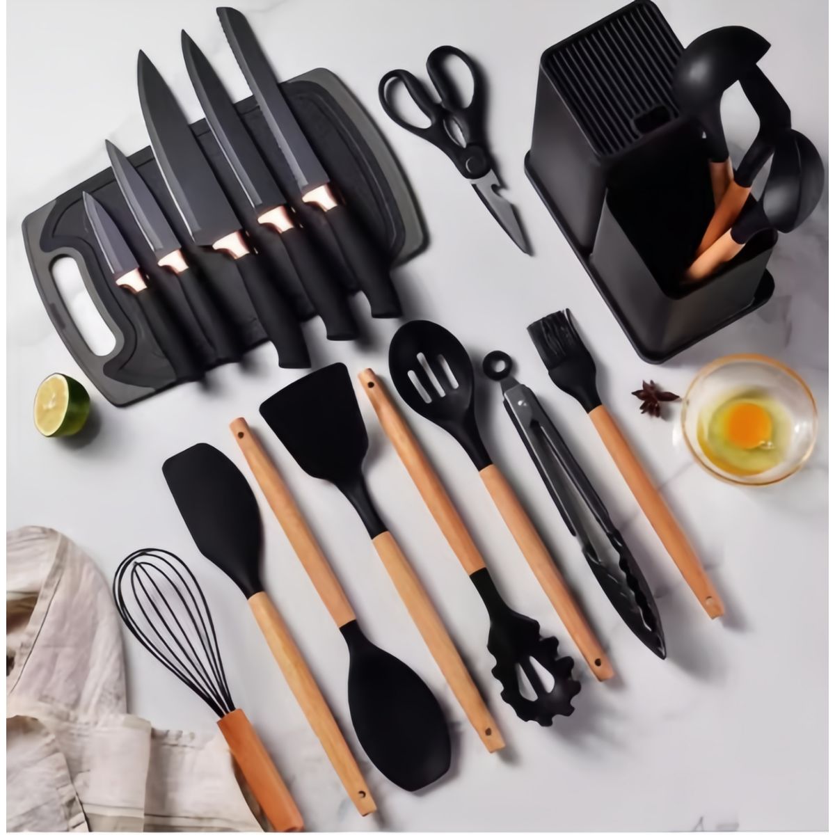 GENERICO - Set 19 Utensilios De Cocina De Acero Inoxidable Y Silicona