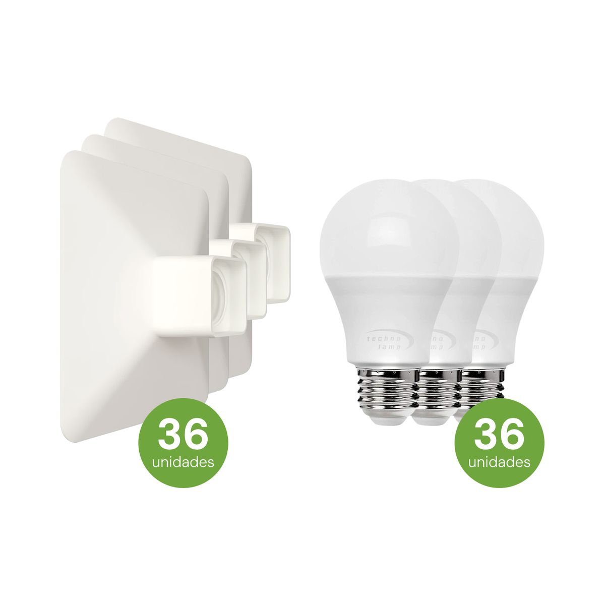 TECHNOLAMP - Pack 36 Portalamparas Plafon E27 Cuadrado Schneider + 36 Ampolletas Led Luz Cálida