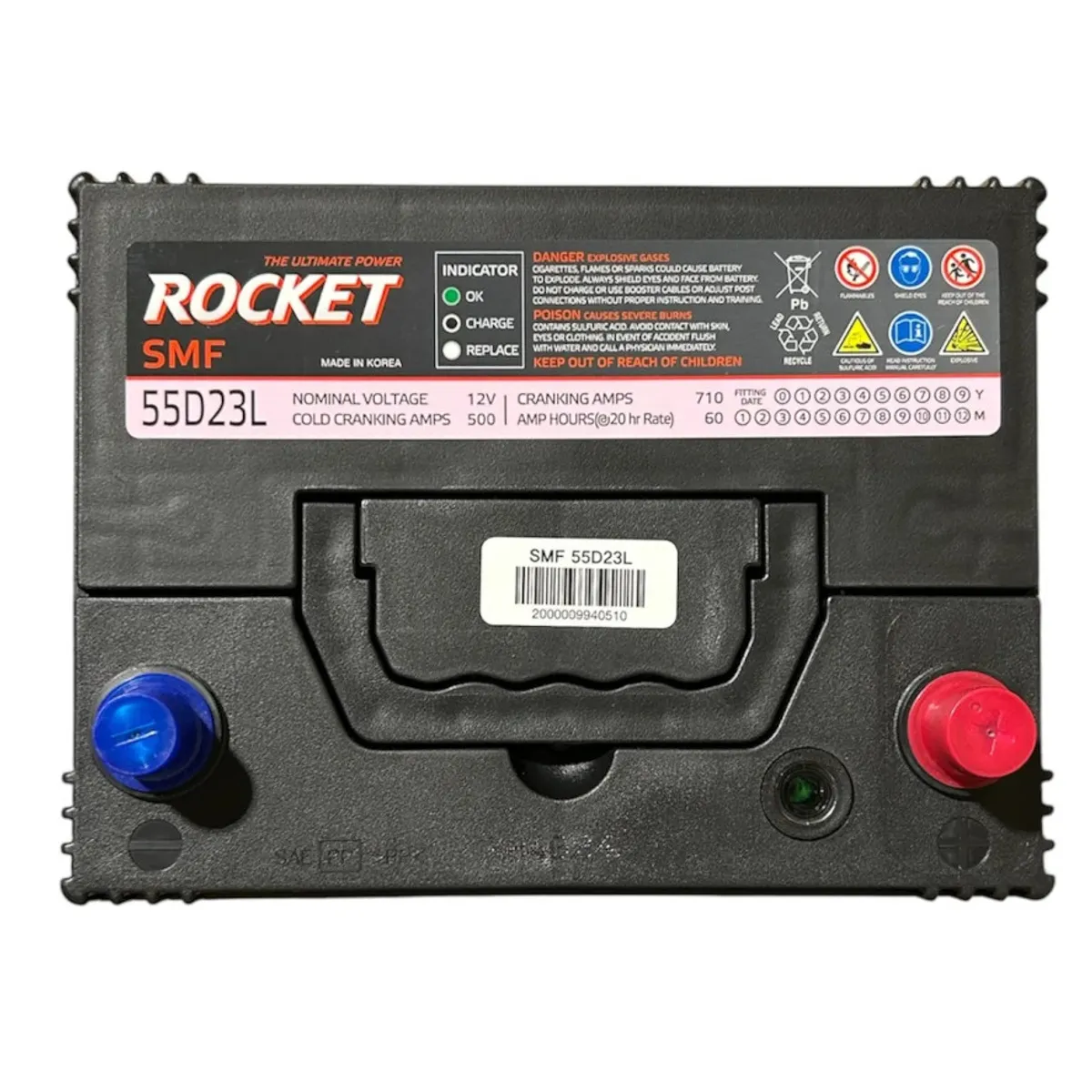 ROCKET - Bateria de Auto 60 Ah Positivo Derecho 500CCA 55D23L