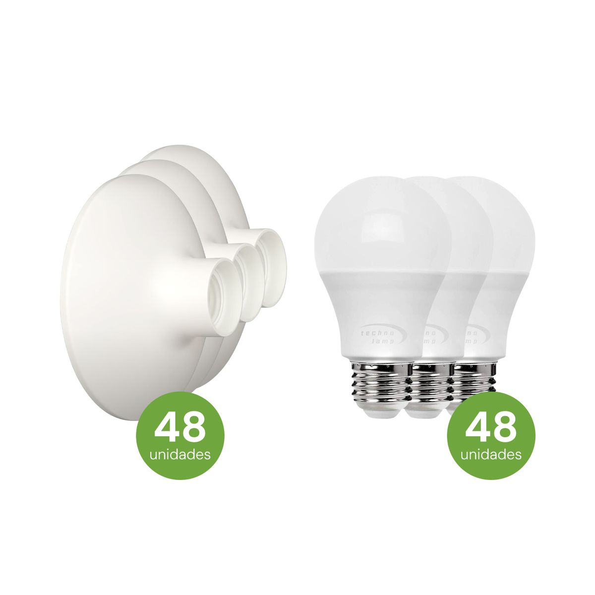 SCHNEIDER - Pack 48 PortaLámparas Plafon E27 Circular Schneider + 48 Ampolletas Led Luz Cálida