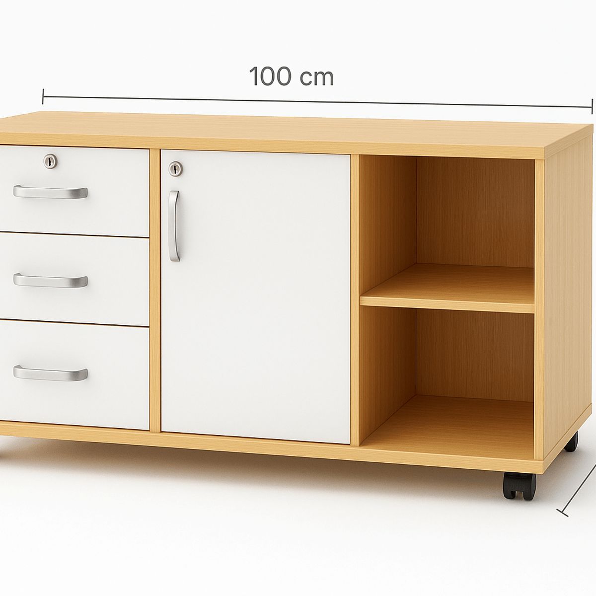 SPACE HOME - Mueble Auxiliar  de Oficina con Llave y Ruedas 3 Cajones Madera