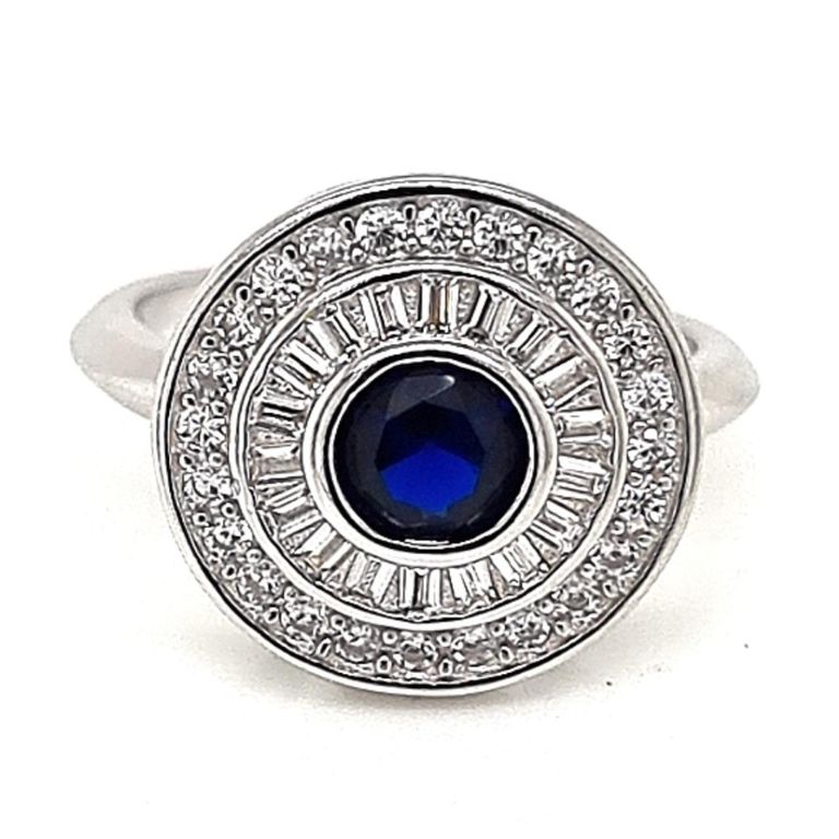 Anillo Redondo Zafiro Plata 925 Azul 10