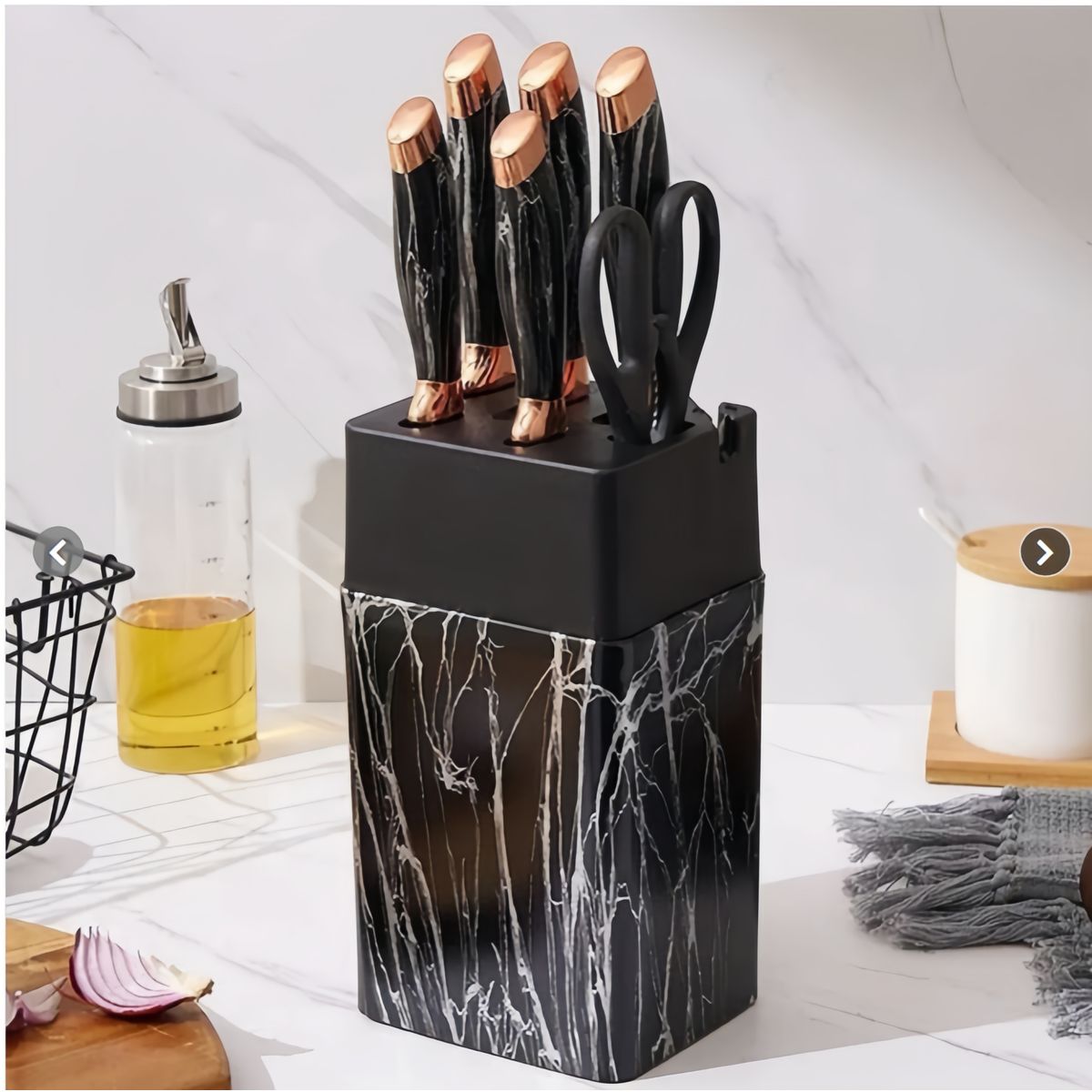 GENERICO - Set Cuchillos De Cocina 7 Piezas Con Bloque Diseño De Mármol