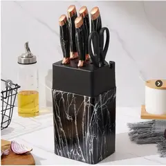 GENERICO - Set Cuchillos De Cocina 7 Piezas Con Bloque Diseño De Mármol