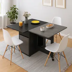 SPACE HOME - Mesa Multifuncional Gris Plegable 4 Personas