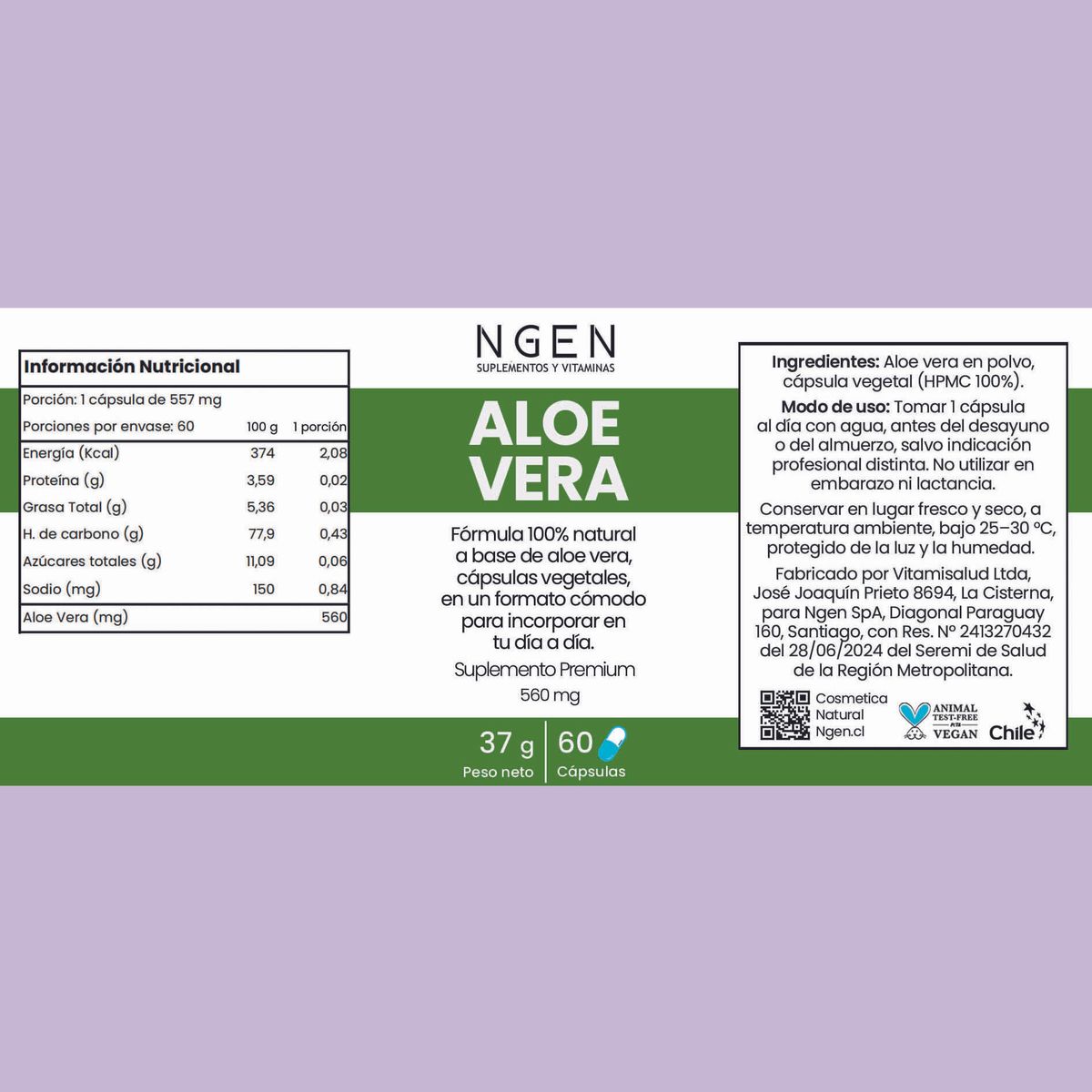 COSMETICA NATURAL NGEN - Suplemento aloe vera para 2 meses