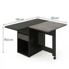 SPACE HOME - Mesa Nórdica Plegable con Gavetas Integradas 135×80 con Ruedas