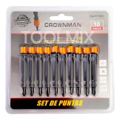 GENERICO - Juego 10 Puntas Philips Dobles Hexagonal S2-ph2 Con Imán CROWNMAN PQÑA