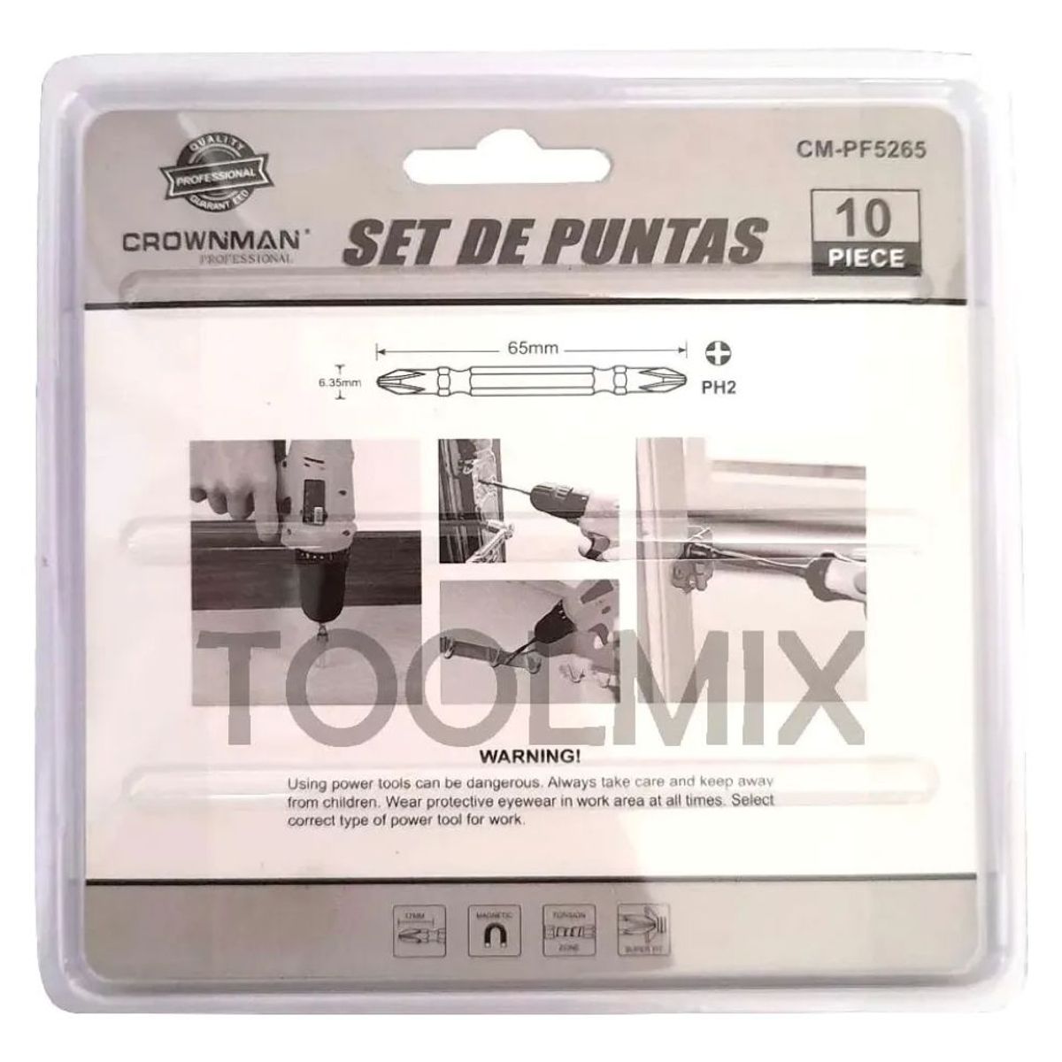 GENERICO - Juego 10 Puntas Philips Dobles Hexagonal S2-ph2 Con Imán CROWNMAN PQÑA