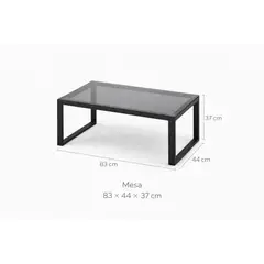 SPACE HOME - Set de Terraza Negro 4 Piezas con Mesa Vidrio