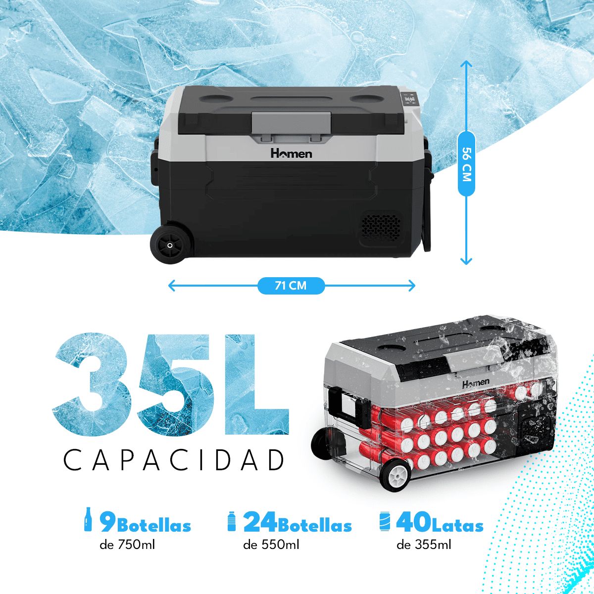 HOMEN - Cooler portátil Eléctrico con Ruedas Homen 35 Litros EA35C
