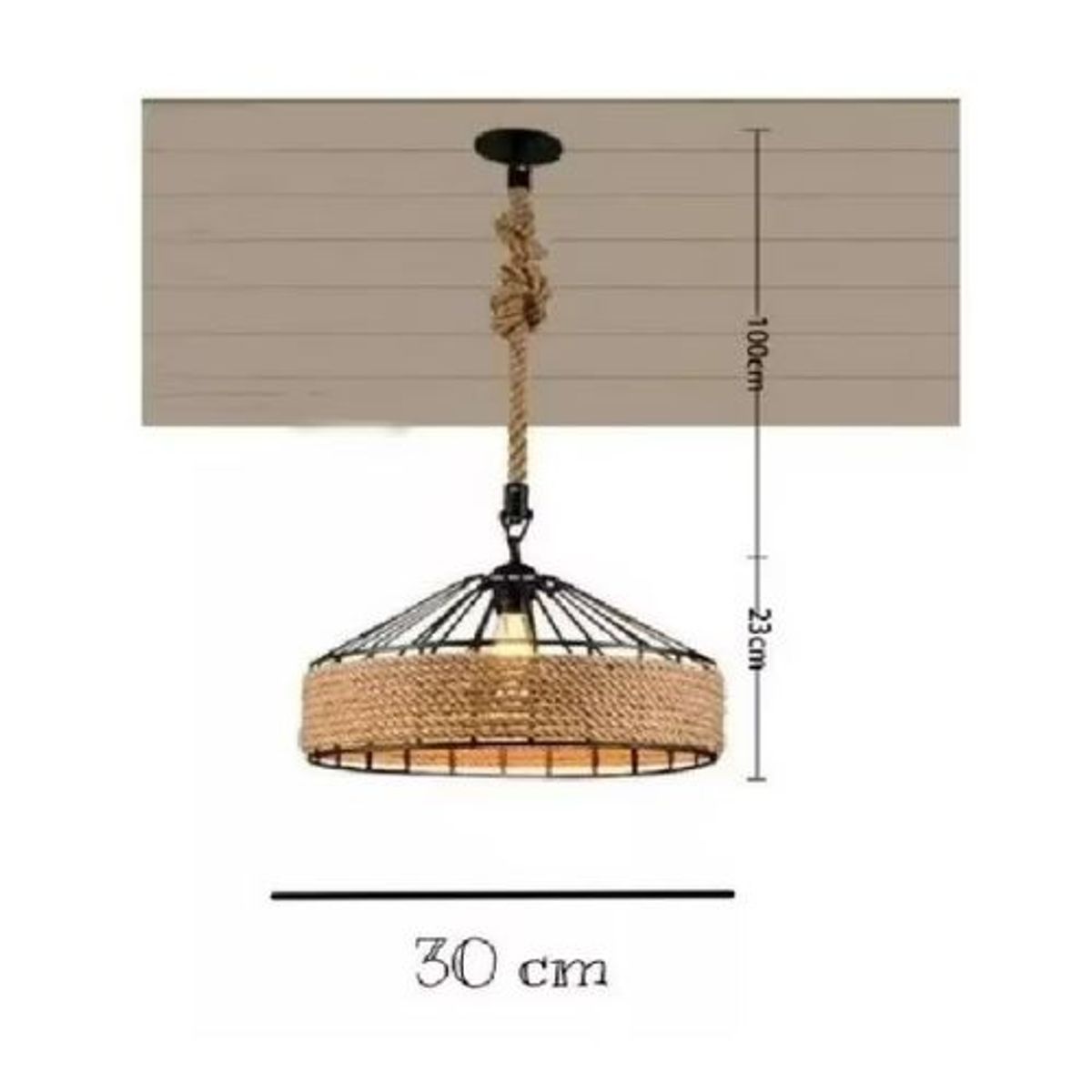GENERICO - Lampara Colgante 30 Cm Con Cuerda Cáñamo