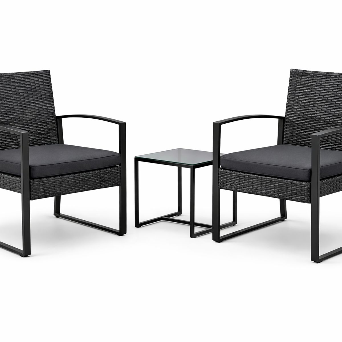 SPACE HOME - Set Terraza Rattan Negro con Mesa Templada
