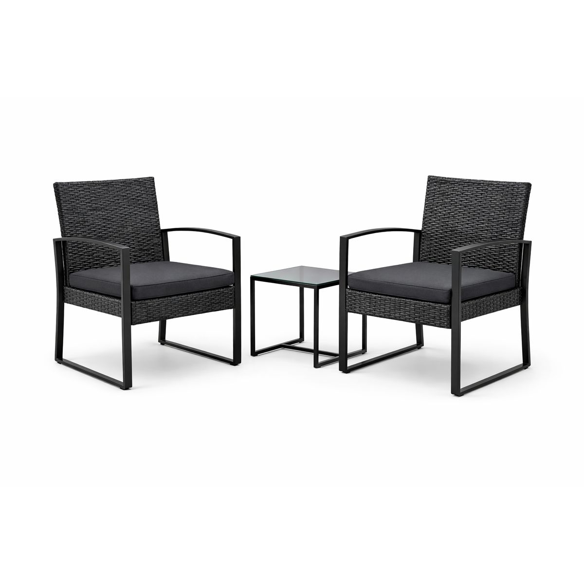 SPACE HOME - Set Terraza Rattan Negro con Mesa Templada