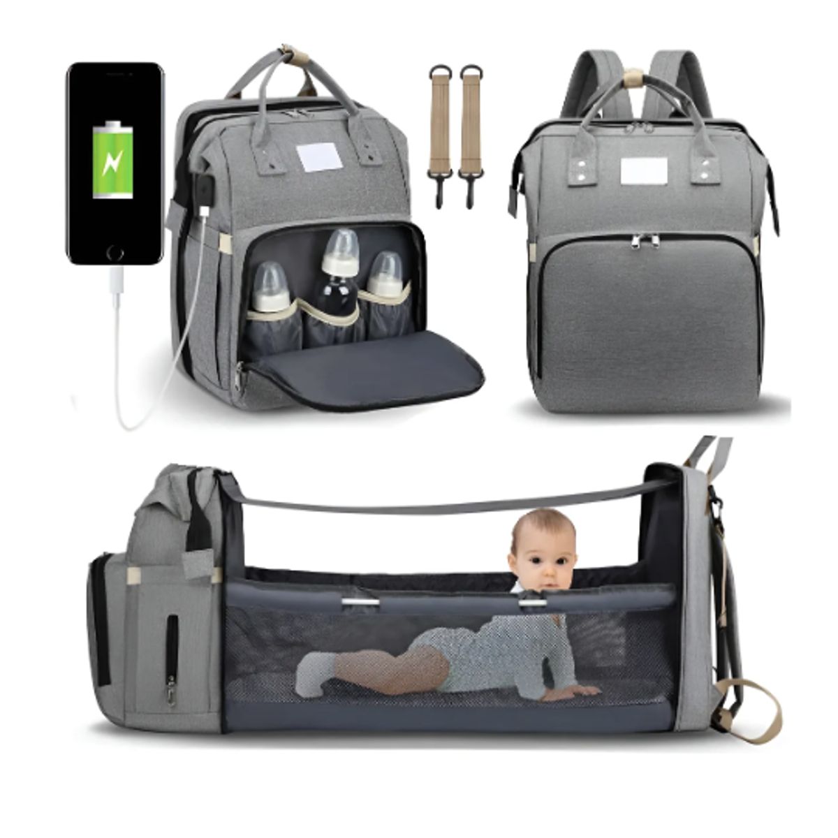 GENERICO - Mochila 3 En 1 Pañalera Cuna Y Mudador Portátil Para Bebés