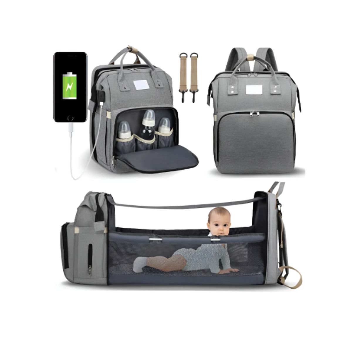 GENERICO - Mochila 3 En 1 Pañalera Cuna Y Mudador Portátil Para Bebés