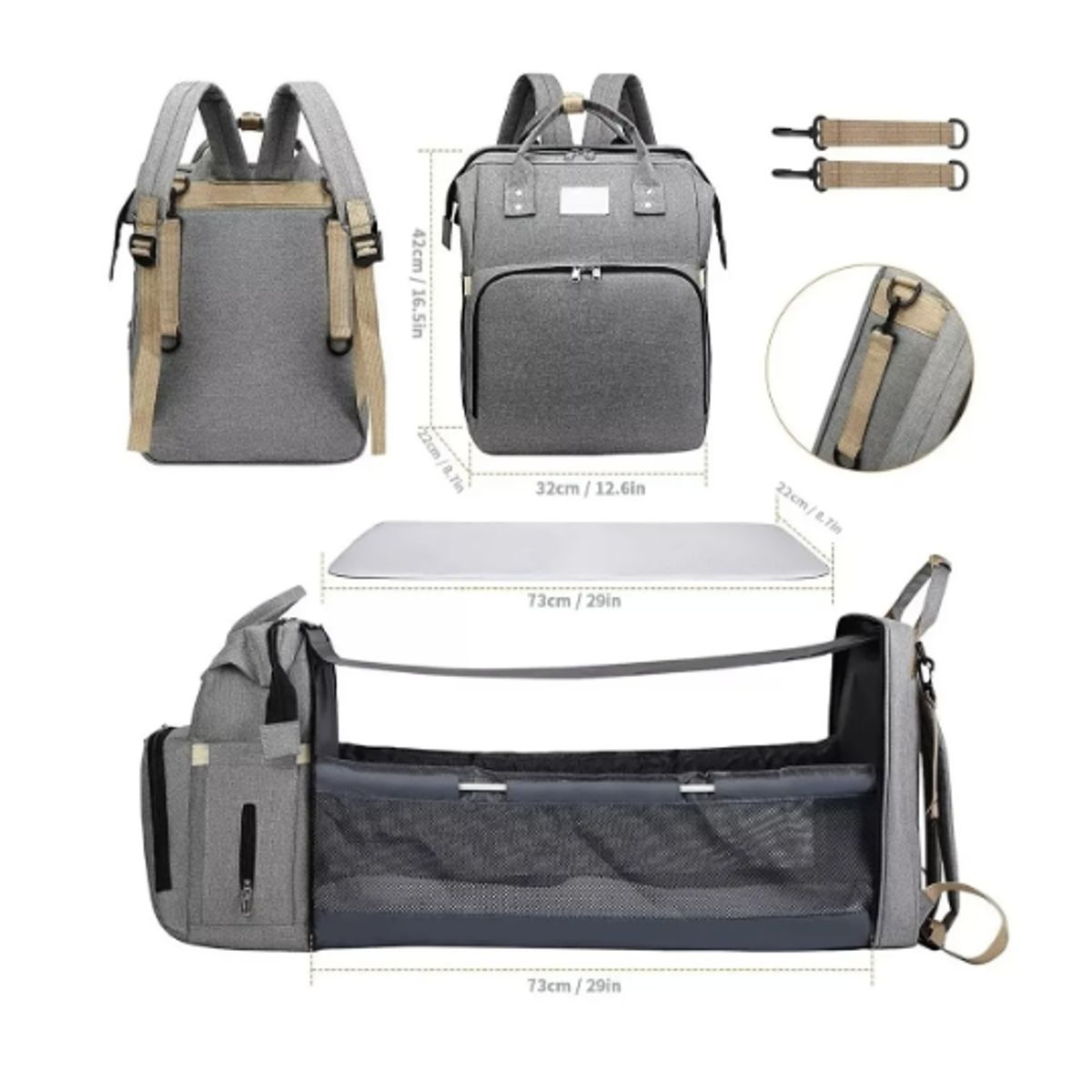 GENERICO - Mochila 3 En 1 Pañalera Cuna Y Mudador Portátil Para Bebés