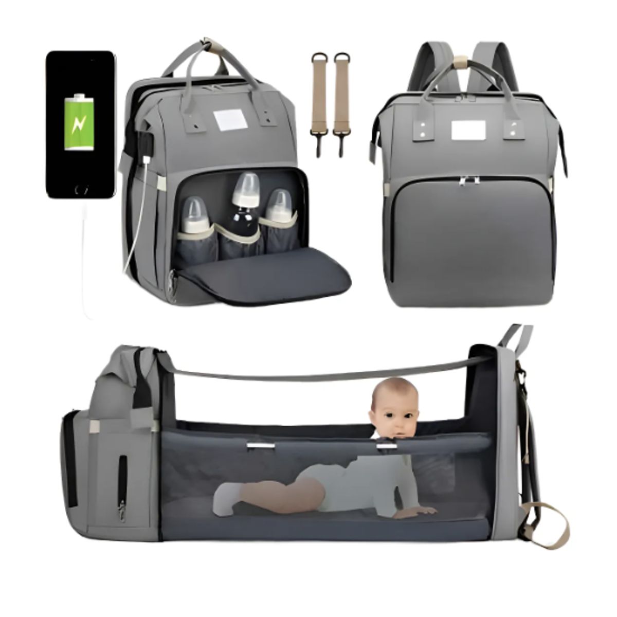 GENERICO - Mochila 3 En 1 Pañalera Cuna Y Mudador Portátil Para Bebés