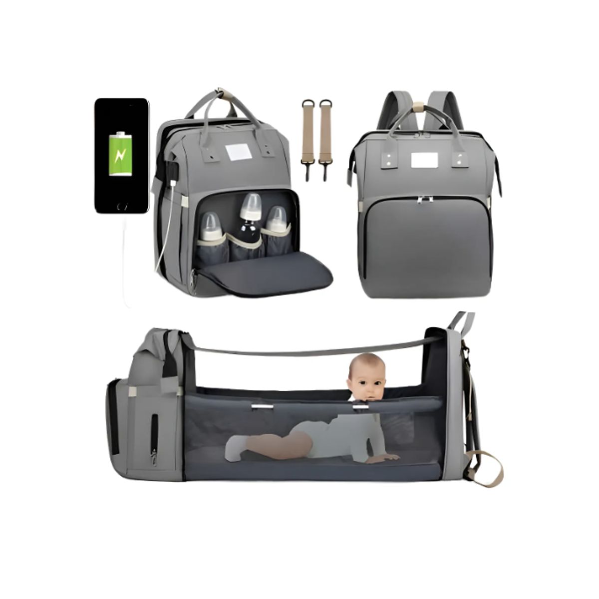 GENERICO - Mochila 3 En 1 Pañalera Cuna Y Mudador Portátil Para Bebés