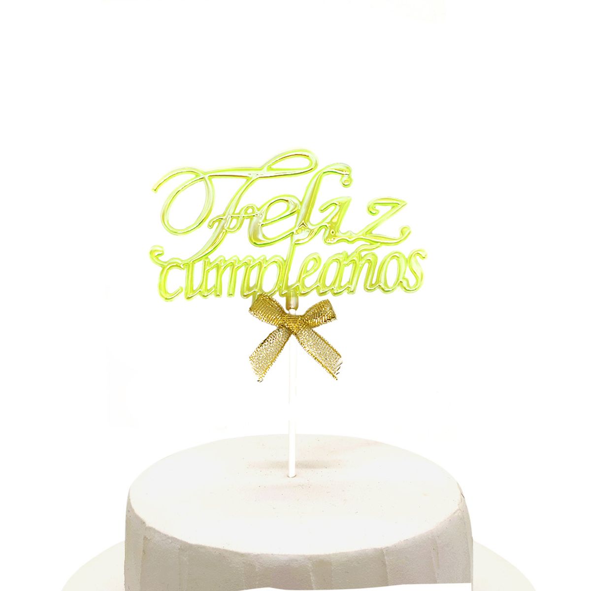 GENERICO - TOPPER TORTA FELIZ CUMPLEANOS AMARILLO GLOW X1 UNI