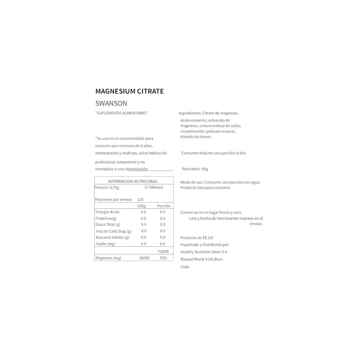SWANSON - MAGNESIO CITRATO 240 TABLETAS - SWANSON