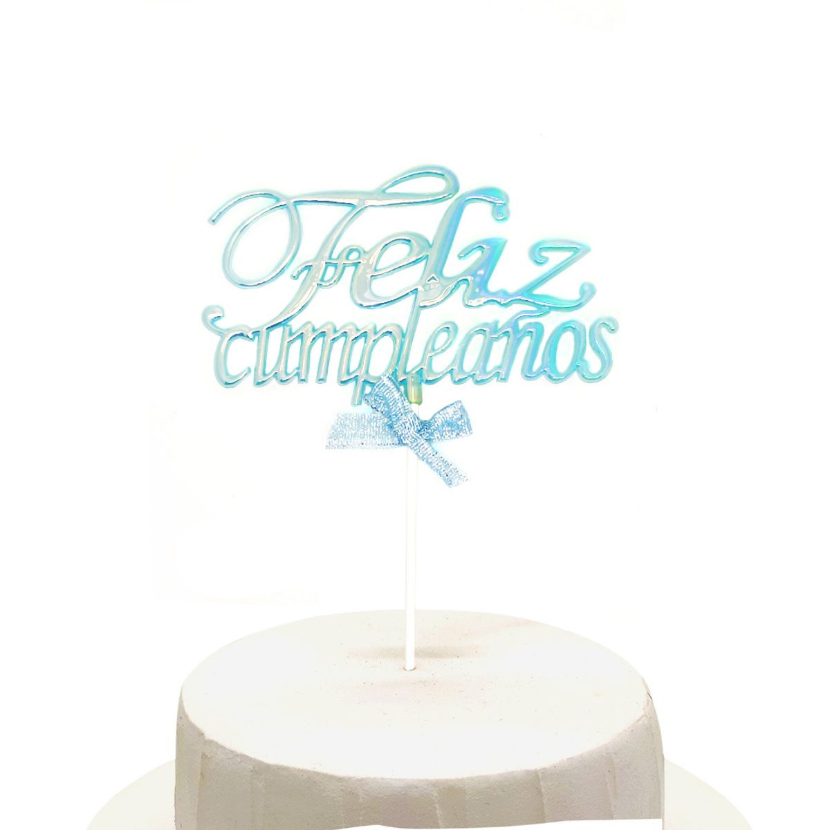 GENERICO - TOPPER TORTA FELIZ CUMPLEAÑOS CELESTE GLOW X1UNI