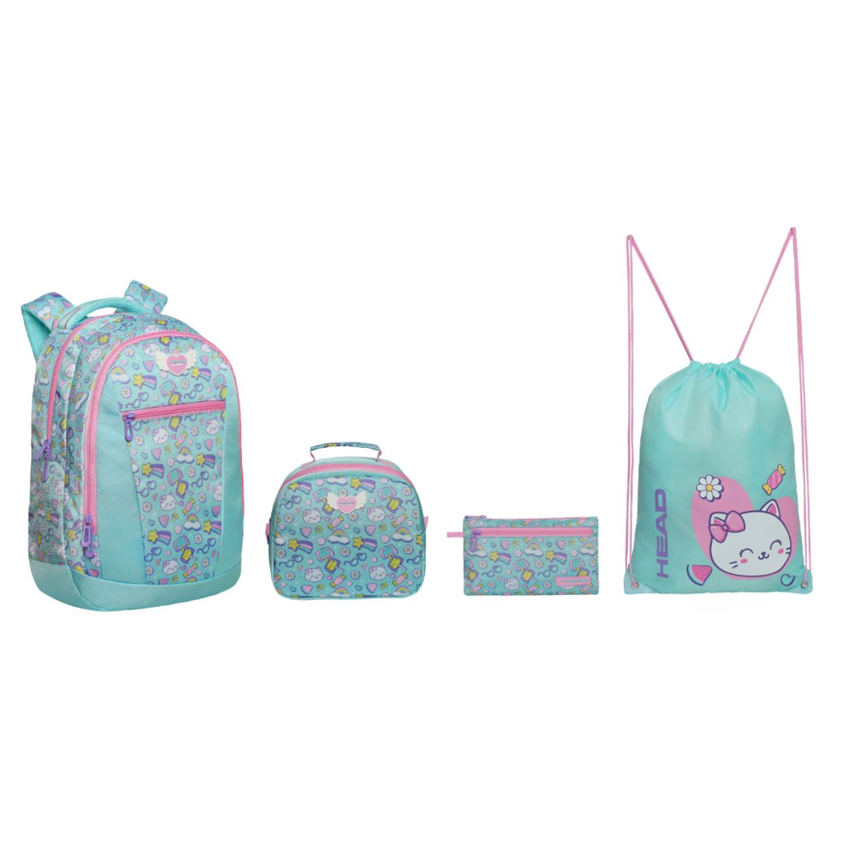 HEAD - Pack Top Escolar Mujer (x4) Cat Print Menta Head