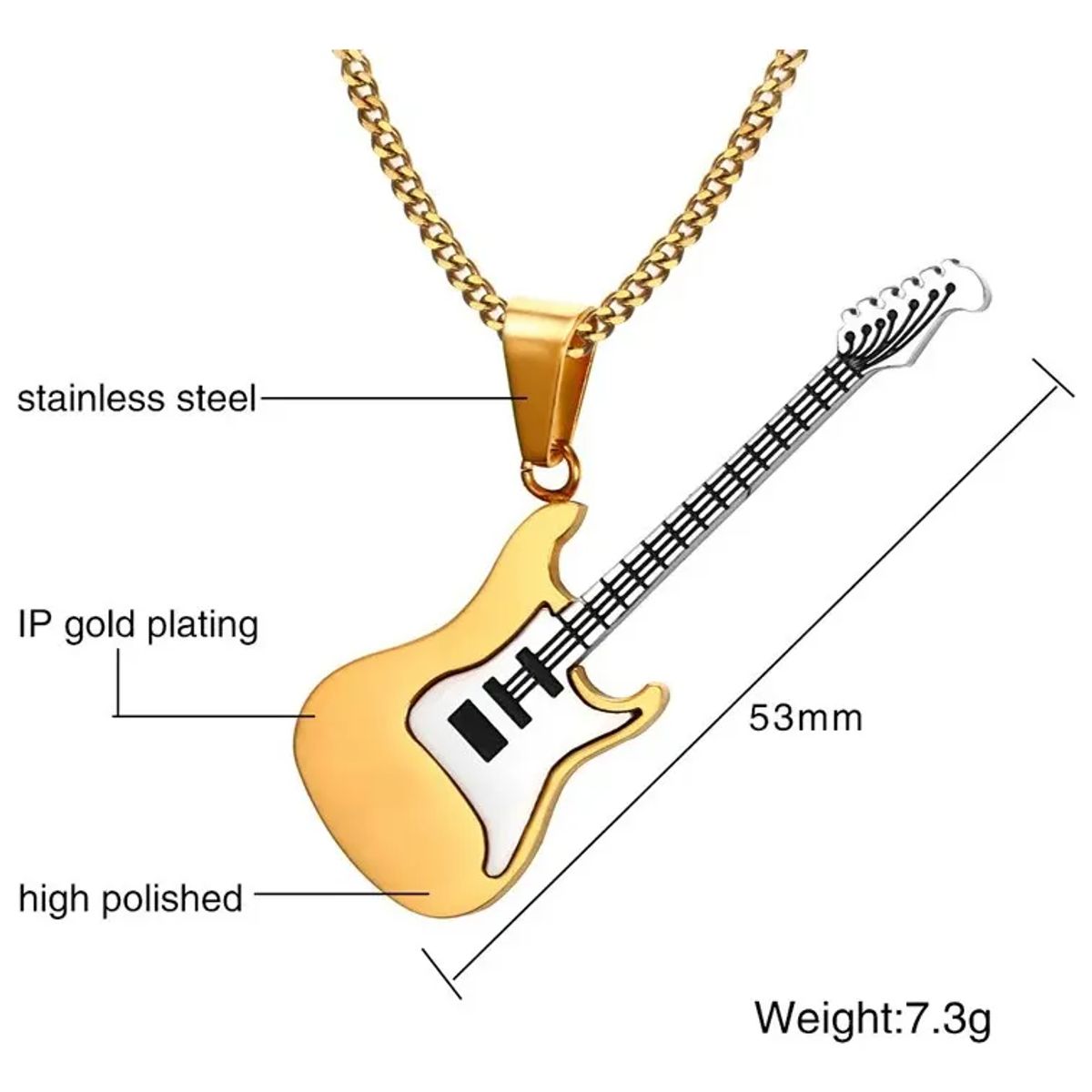 GENERICO - Collar Guitarra Electrica Gold Hombre Mujer Moda