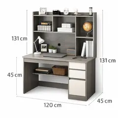 SPACE HOME - Escritorio Multifuncional Gris 120 cm con Librero Superior 120×45 cm