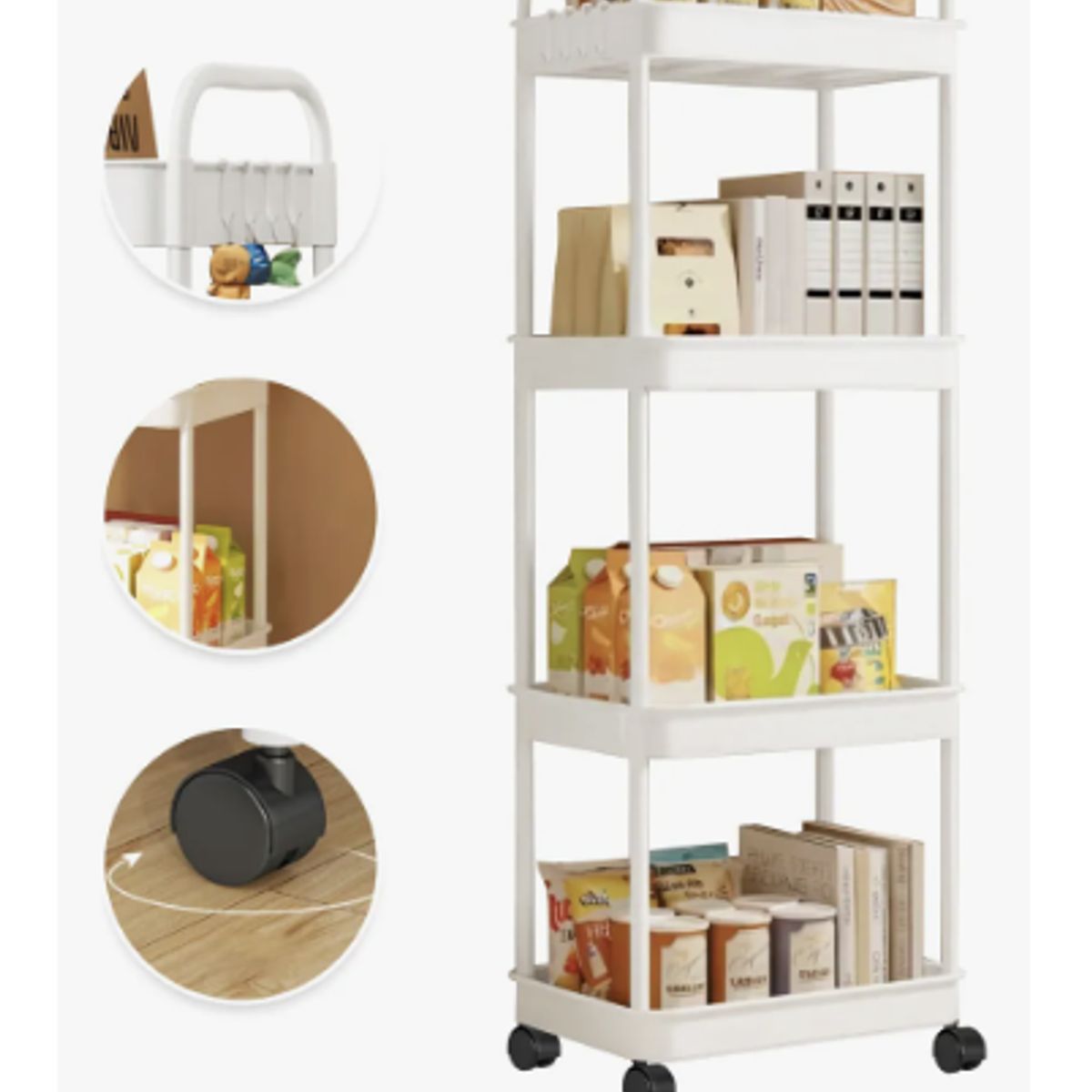 GENERICO - Carrito Organizador Con Ruedas 4 Niveles Estante Abs Blanco